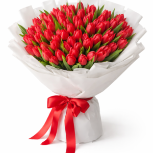 scarlet elegance – 50 red tulips bouquet
