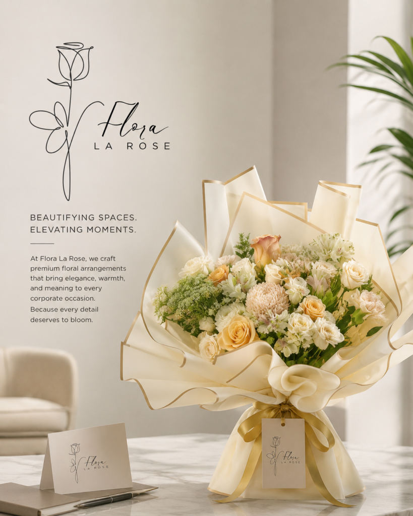 Elegant luxury corporate bouquet arrangement by Flora La Rose for business gifting in UAE
