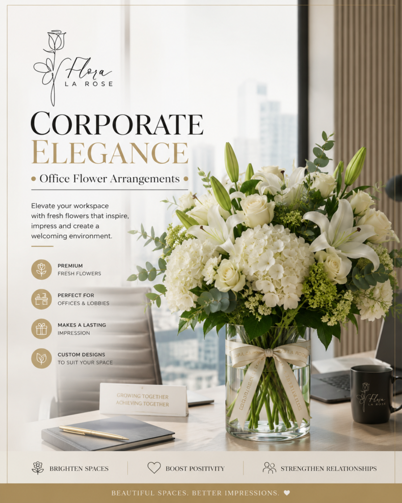 Elegant corporate office flower arrangement in Dubai reception area