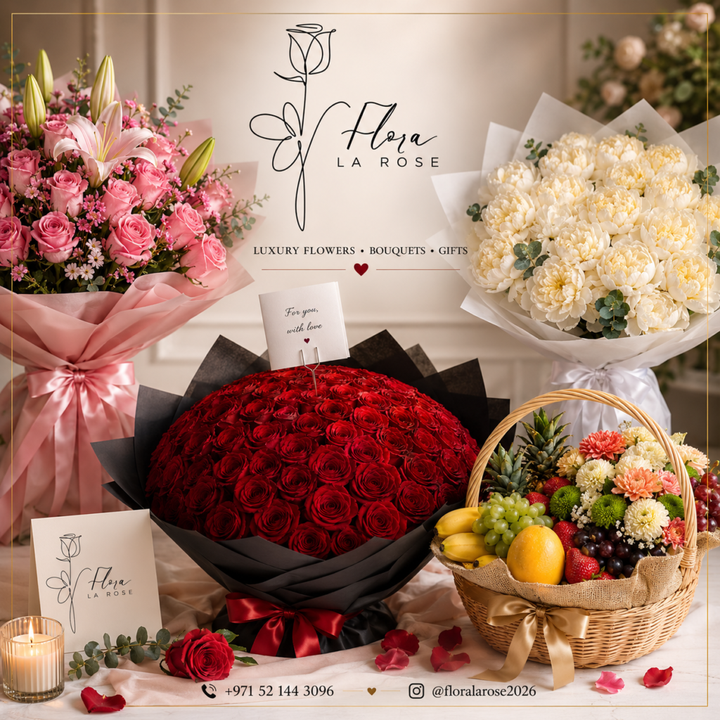 Luxury flower delivery in Dubai by Flora La Rose featuring handcrafted premium fresh rose bouquet