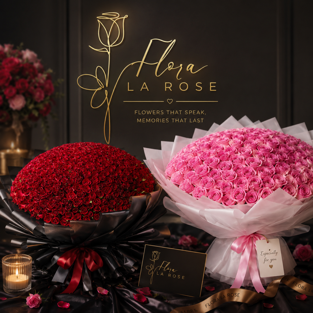 Luxury red and pink rose bouquets handcrafted by Flora La Rose with premium fresh roses for flower delivery in Dubai.