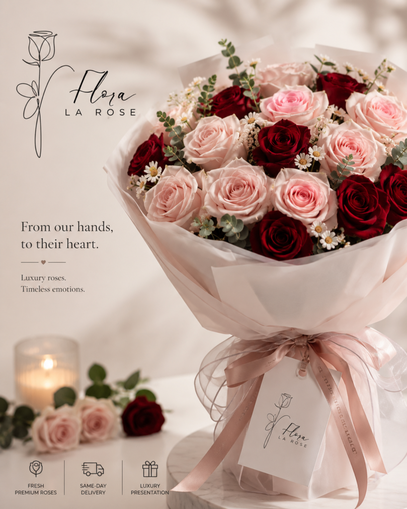 Luxury red rose bouquet Dubai floral arrangement Flora La Rose premium flowers