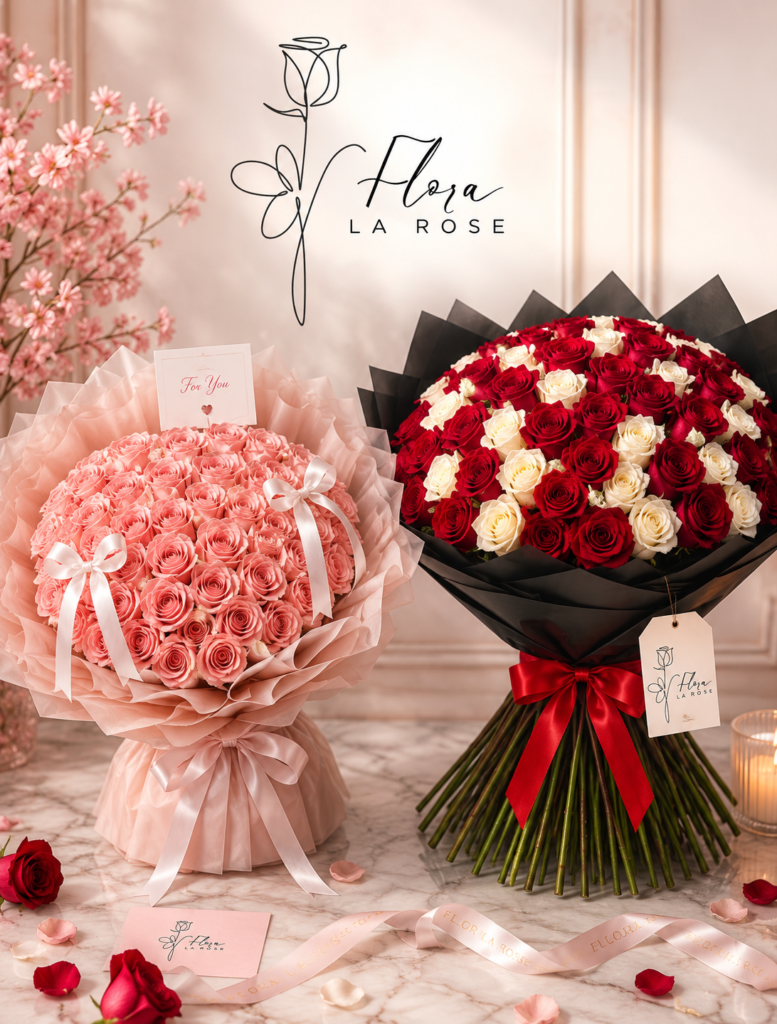 Luxury handcrafted flower bouquets by Flora La Rose with same-day flower delivery in Dubai.