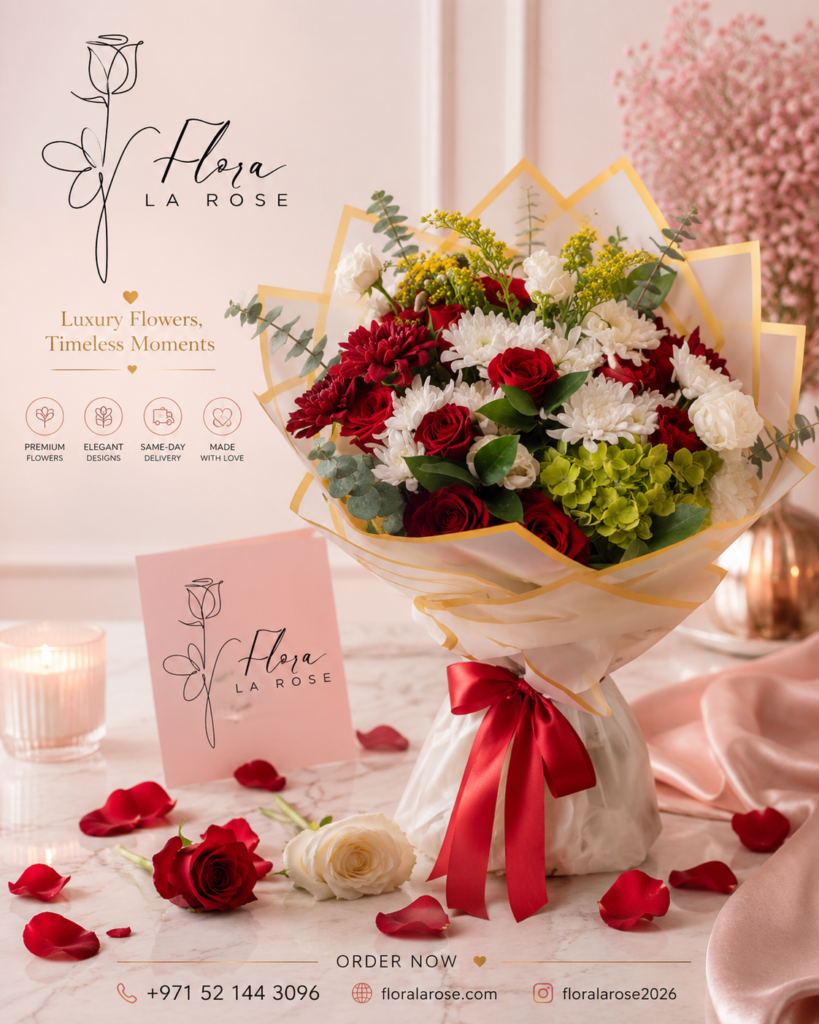 Luxury flower delivery in Dubai by Flora La Rose with premium fresh flower bouquet