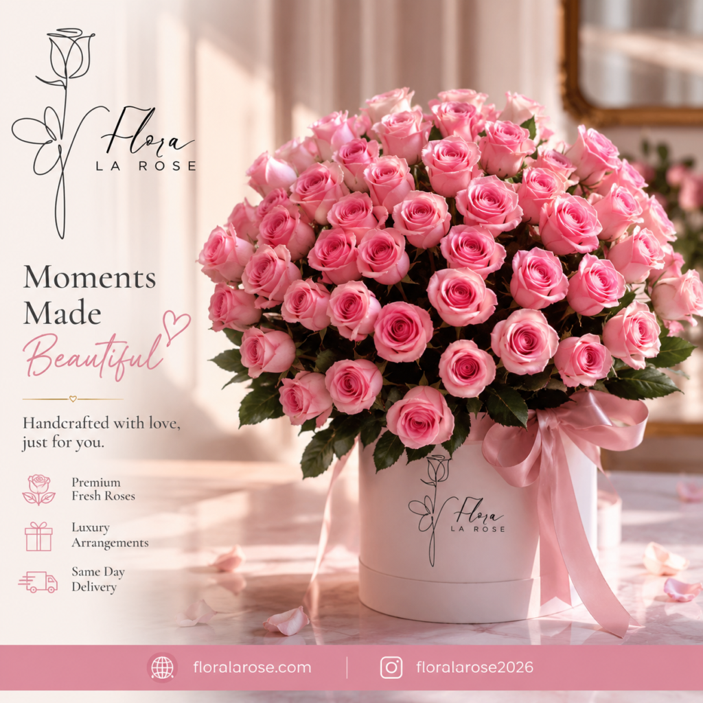 Luxury pink rose bouquet by Flora La Rose with premium fresh roses and same-day flower delivery in Dubai