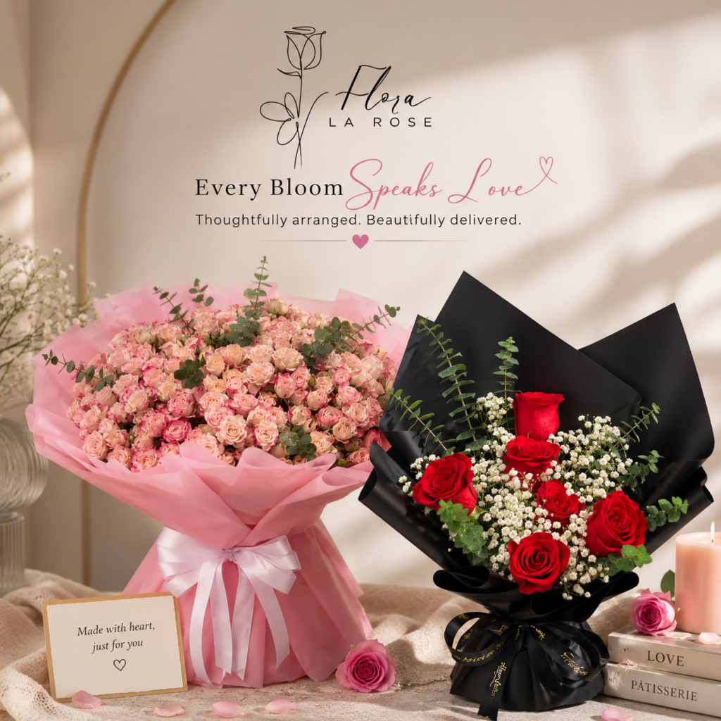 Luxury Pink Spray Rose Bouquet and Red Rose Bouquet by Flora La Rose – Premium Fresh Flower Delivery in Dubai