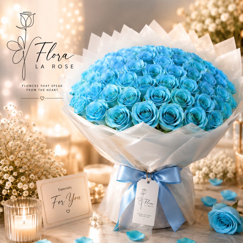 Luxury blue rose bouquet by Flora La Rose florist in Dubai