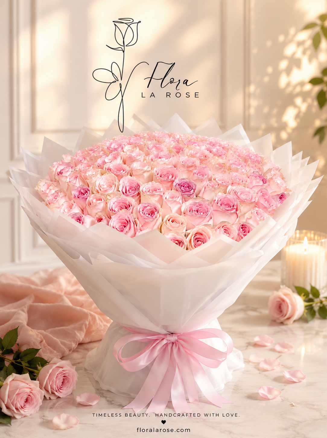 Luxury pink rose bouquet in Dubai by Flora La Rose