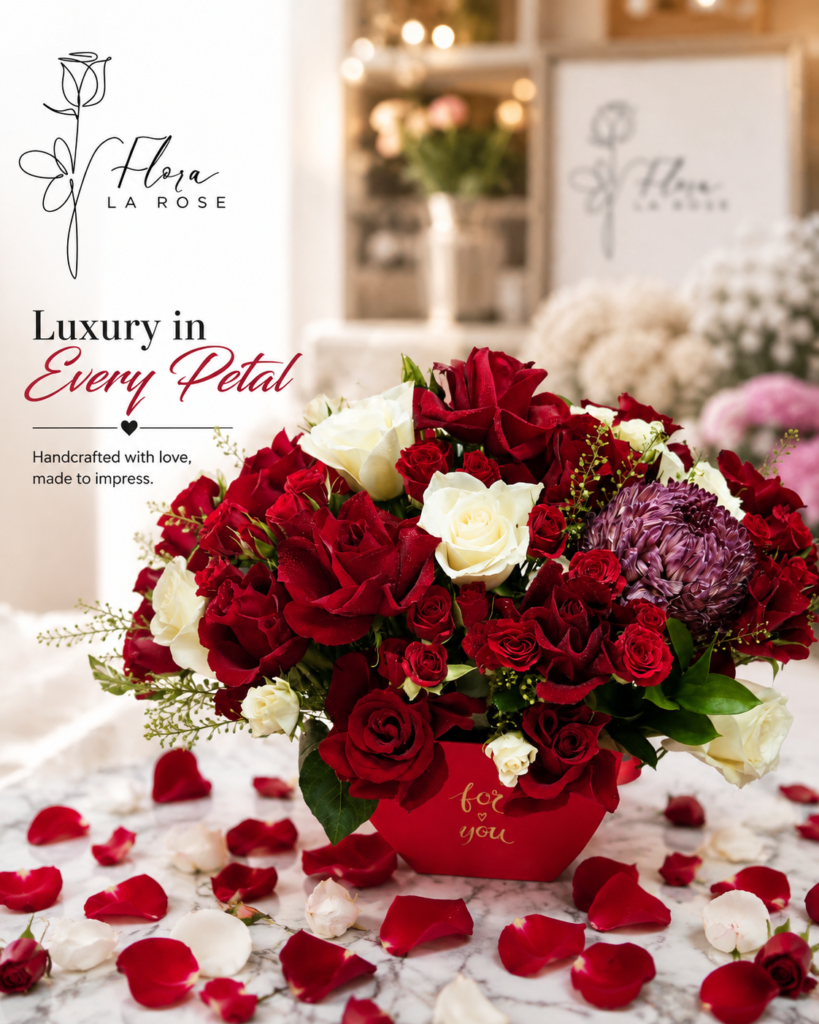 Luxury Red and White Rose Bouquet Dubai with Premium Fresh Roses | Flora La Rose