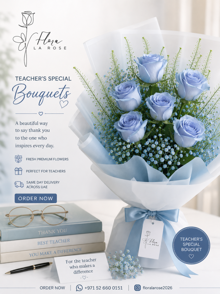 Teacher's Special Bouquet in Dubai with elegant blue roses and fresh flowers by Flora La Rose
